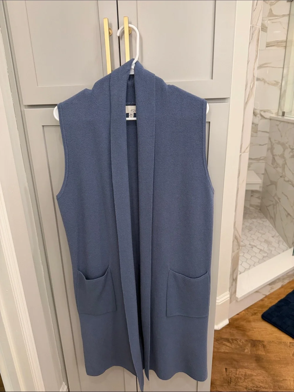 Pinch Slate Blue Long Sleeveless Open-Front Vest